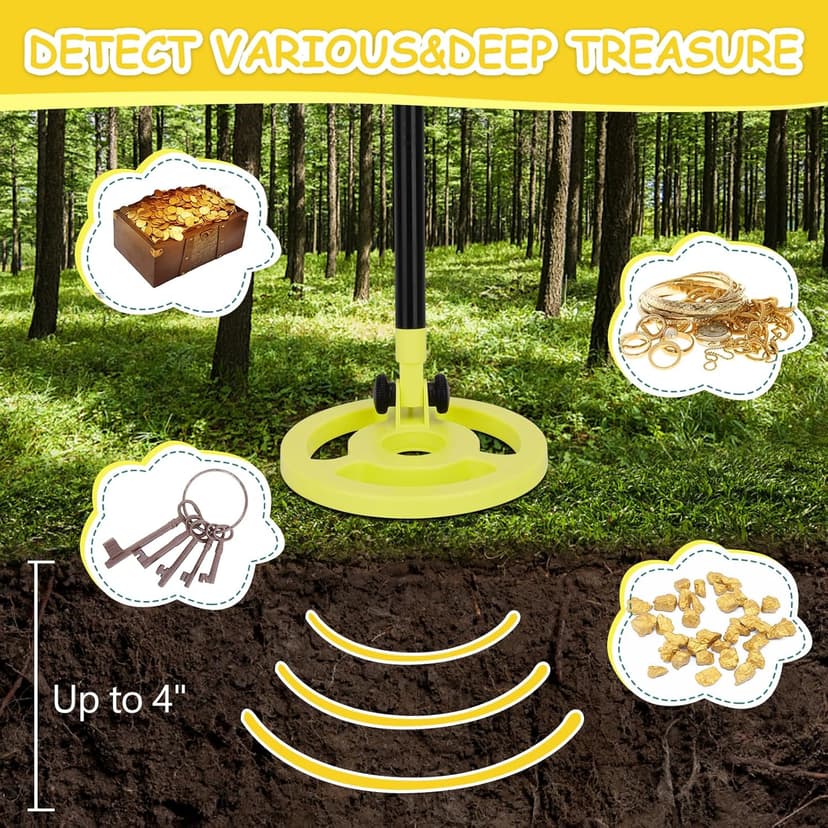 OMMO Metal Detector, Adjustable 27.5”-37.8” Metal Detector for Kids with Intuitive LCD Display, Lightweight Kids Metal Detectors with 6” Search Coil for Exploration Outdoor