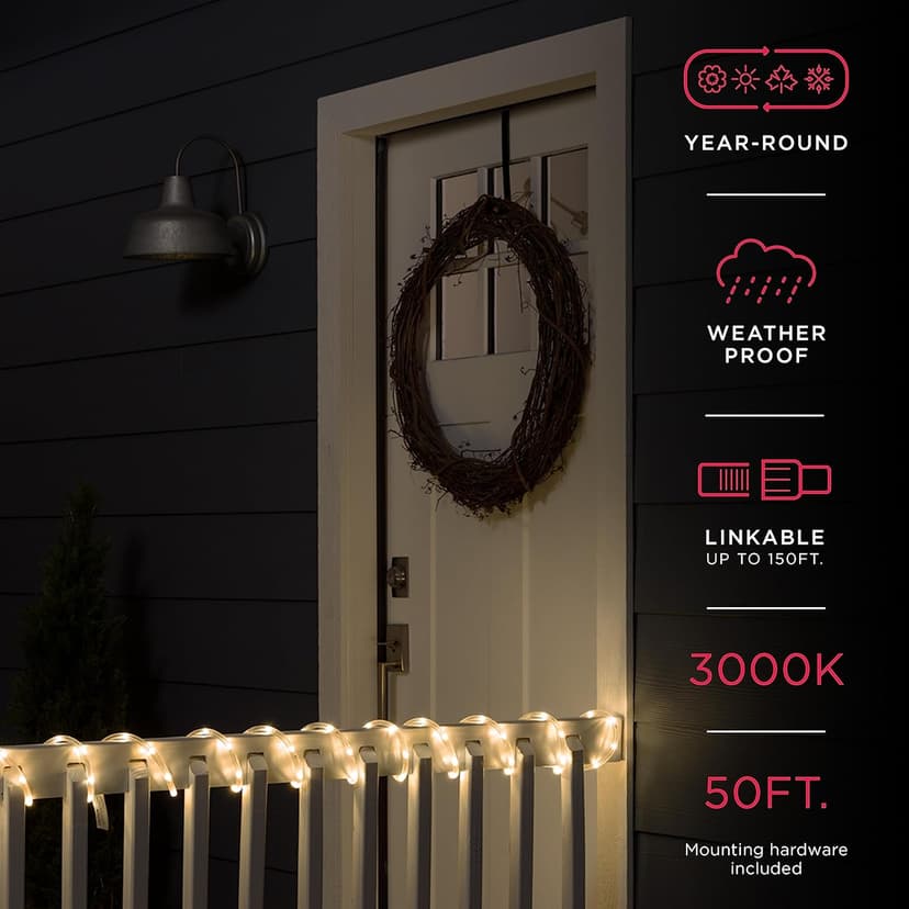 UltraPro LED Rope Lights, 50ft Classic Clear Rope, Warm White Light 3000K, Indoor/Outdoor, Flexible, Linkable, Durable, Rope Lights Outdoor, 54505