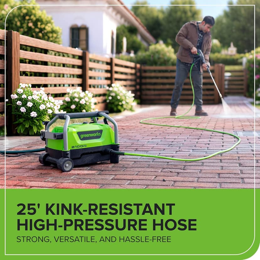 Greenworks 2100 PSI (SGS Certified) 1.2 GPM 13Amp Compact Electric Pressure Washer Telescoping Handle Power Washer for Cars, Driveways, Patios, Patio Furniture & Around Pools