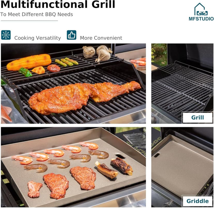 MFSTUDIO 5 Burner Propane Gas Grill and Griddle Combo with Porcelain-Enameled Cast Iron Grate and Pan, BBQ Grills with Flat Top Grddle for Outdoor Cooking, 696 SQIN Cook Area, Black