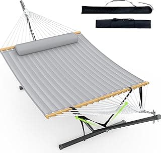 Double Hammock with Stand for Outdoor, Heavy Duty Portable Hammock with Adjustable Steel Stand for Patio, Garden, Beach, Backyard - Includes Carrying Bag,Dark Grey