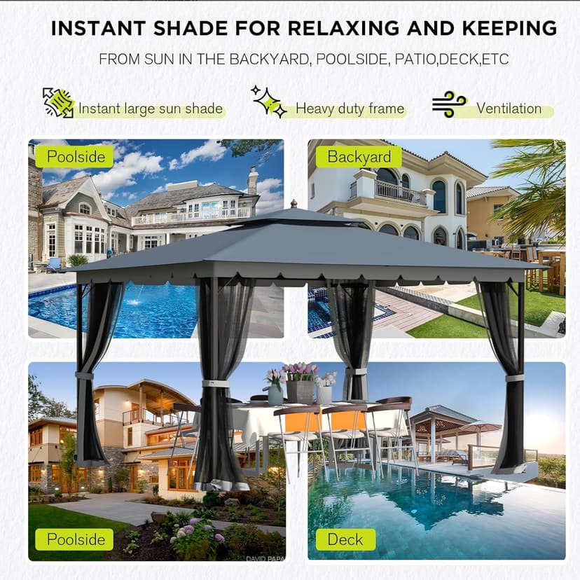 [Upgraded] 10x12 Gazebo with Mosquito Netting,Sturdy Metal Outdoor Patio Gazebo[Heavy Duty Frame],Gazebos Canopy Tent with Dual Air Roof,Patio Canopy Gazebos,Wind Resistant/Waterproof for Deck