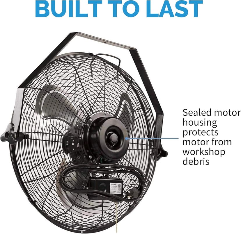 Newair Wall Mounted High Velocity Fan | 18" Air Fan | Quiet Blade Fan | 3 Speed Settings Box Fan | Heavy Duty Fan For Industrial Use | Portable Outdoor Shop Fan | Black | WindPro18W, 3000 CFM