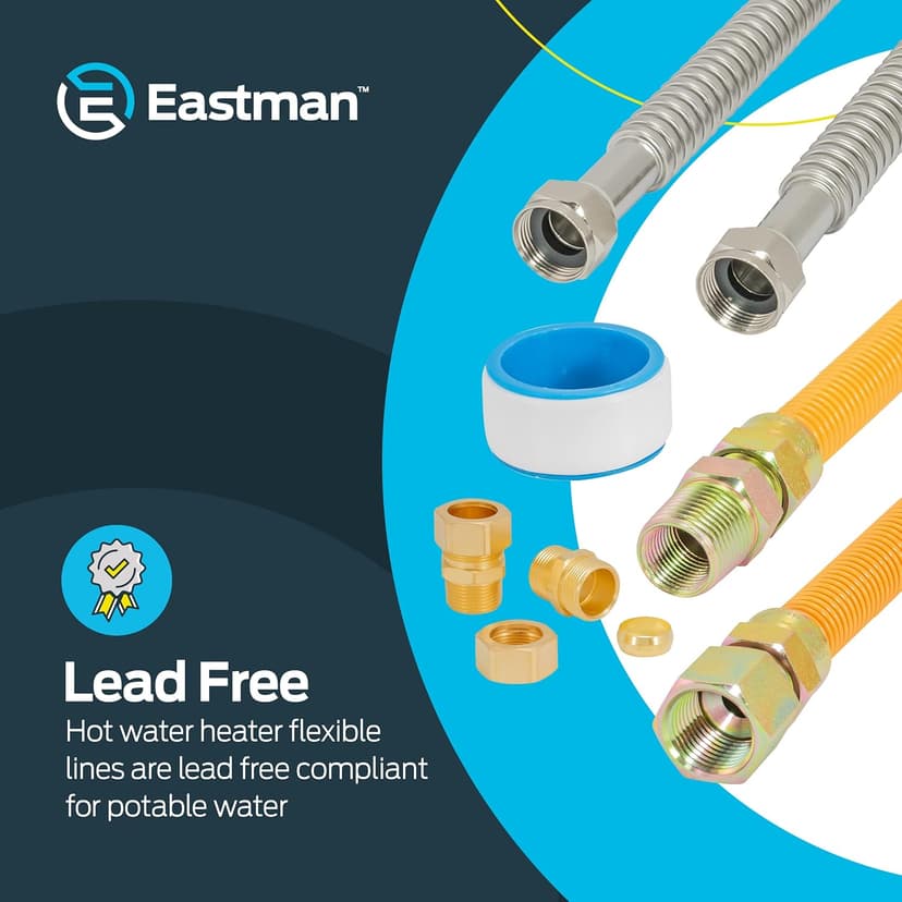Eastman Gas Water Heater Installation Kit, 18 Inch Corrugated Stainless Steel Water Heater Hoses, 24 Inch Yellow Gas Supply Connector, 48280