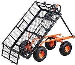 VEVOR 880lbs Steel Garden Dump Cart Utility Wagon, Heavy Duty Yard Dump Wagon Cart with Removable Sides, Pullable Handle, Utility Liner, 10in All Terrain Wheels