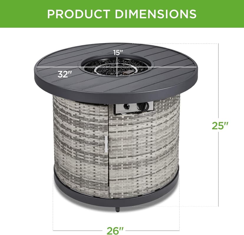 Best Choice Products 32in Round Gas Fire Pit Table, 50,000 BTU Outdoor Wicker Patio Propane Firepit w/Faux Wood Table Top, Glass Beads, Cover, Hideaway Tank Holder, Lid - Gray