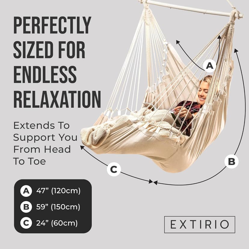 Indoor Hammock Chair Swing - Hanging Hammock Swing Chair - Indoor/Outdoor - Hanging Chairs for Bedroom, Patio, Porch, Swinging Chair Hammock for Adults - Built-In Footrest - Spacious Full Body Support