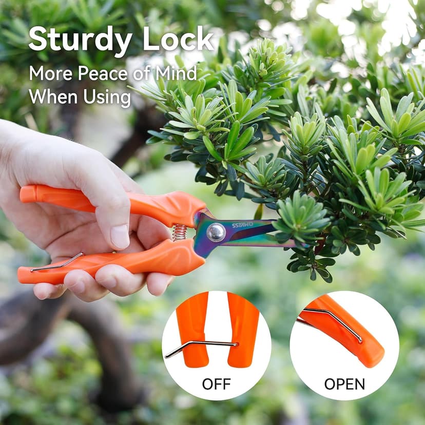 QMVESS Stainless Steel Garden Shears, Precision Cutting Pruning Shears, Lightweight Ergonomic Garden Clippers with Titanium Coating Straight Blade 3 Pcs Gardening Shears, Pruning Shears for Gardening