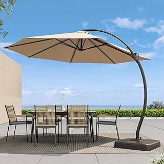 LAUSAINT HOME Outdoor Patio Umbrellas, 11FT Outdoor Umbrella with Base Included, Upgraded Curvy Aluminum Offset Cantilever Umbrella with 360° Rotation Design for Garden, Pool, Backyard, Market, Deck (Beige)