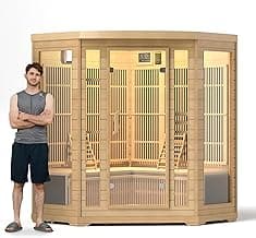 Infrared Sauna 4 Person, Low EMF Far Infrared Sauna for Home, Indoor Corner Sauna, Hemlock Wooden Dry Sauna Room with Bluetooth Speaker, 7 Color Chromotherapy Lights