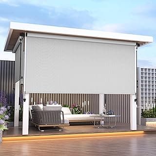 Outdoor Roller Shades for Patio (6'W X 6'H) 420GSM New Material with 95% UV Protection, Cordless Aluminum Patio Shade with Crank Handle, Outdoor Blinds for Shading, Privacy Protection, Gray