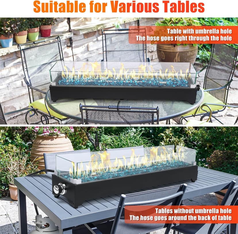 Tabletop Propane Fire Pit 36 Inch, 50000 BTU, Stainless Steel Outdoor Table Top Firepit with Cover and Windscreen, Portable Tabletop Fire Pit for Patio and Camping