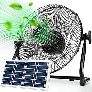 12'' Solar Powered Fan with 20W Solar Panel, Portable Battery Operated Cordless Outdoor Fan for Camping, Home, Patio, Worksite - Stepless Speed, Metal Construction and Aluminum Blades