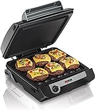 Hamilton Beach 4-in-1 Indoor Grill & Electric Griddle Combo with Bacon Cooker, Opens Flat to Double Cooking Surface, Removable Nonstick Plates, Black & Silver (25601)