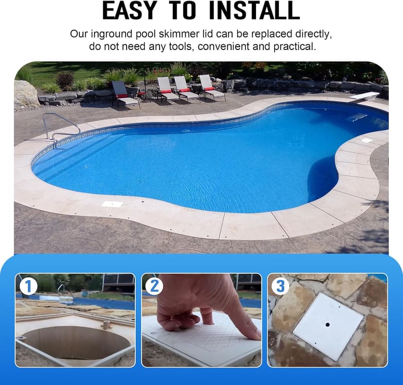 10'' Pool Skimmer Lid/Cover Replacement for Hayward SPX1082E, SP082 1083 1084 1085 SP1086, Square Skimmer Basket Deck Covers Plate for Inground Pools, Heavy Duty Plastic, White, 2 Pack