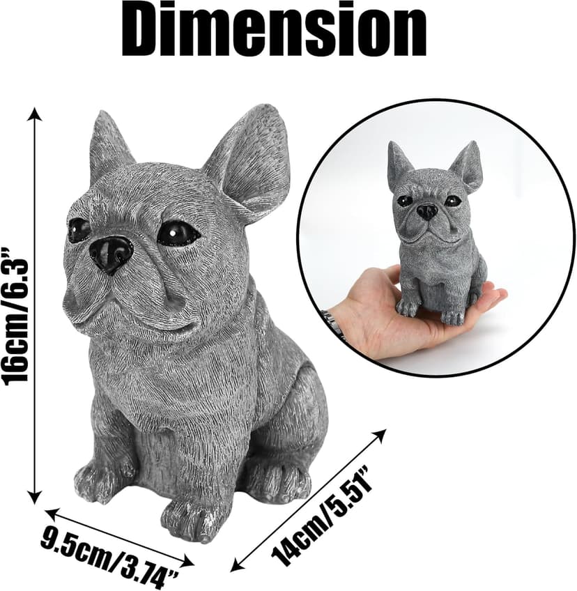 French Bulldog Statue 6.3 Inch – Polyresin Realistic Dog Figurine for Home Décor, English Bulldog Ornament Outdoor Garden, Lawn Gnome, Yard Art, and Flower Bed Decoration