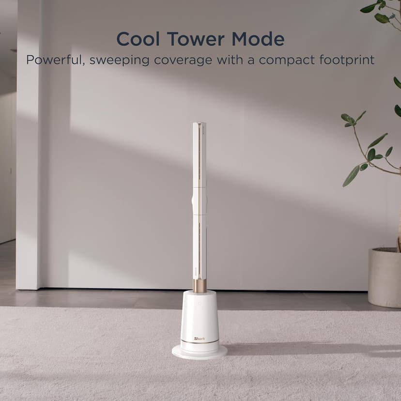 Shark TurboBlade Fan—Ultra-powerful bladeless tower fan, pivots, twists, oscillates 180°, accelerates air up to 80 ft., 10 noise levels + 10 speeds for air circulation, easy to clean, dove, TF202SWH