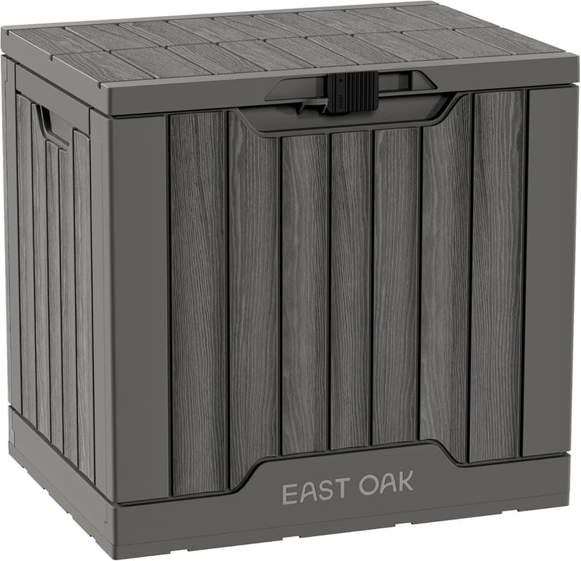 EAST OAK Outdoor Storage Box | 31 Gallon Deck Box Indoor and Outdoor Use | Waterproof Resin Storage Bin with Latch for Patio Cushions, Gardening Tools | UV Resistant | Deep Grey