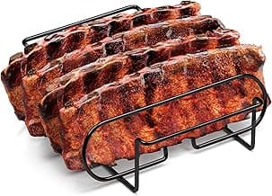 Sorbus® Non-Stick Rib Rack - Porcelain Coated Steel Roasting Stand – Holds 4 Rib Racks for Grilling & Barbecuing - Perfect BBQ Accessories for Smoker and Grill - Durable and Convenient Design (Black)