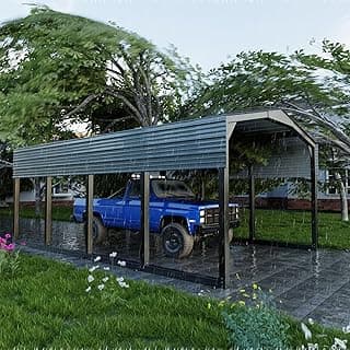 Metal Carport 12x20 FT, Heavily Reinforced Car Garage with Extra Crossbeams Kits, Auto Shelters with Steel Roof and Enhanced Base, Snow Resistance Vehicle Shed, Carports for Tractors,Boat,Truck