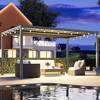 Louvered Pergola 12'x16', Full Aluminum Outdoor Pergola with Adjustable Rainproof and Gutter System, Hardtop Gazebo for Patio, Deck, Garden, Yard, Black