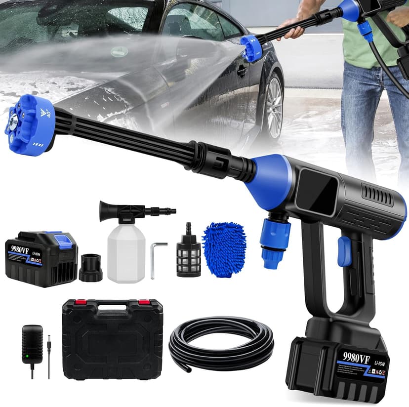 Cordless Power Washer Portable, 800 PSI High Pressure Washer Gun,15000mAh Battery Operated Power Washer with 6-in-1 Adjustable Nozzle, Handheld Pressure Washer for Car, Home& Patio Cleaning