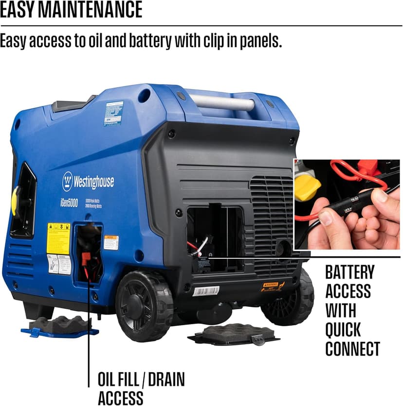 Westinghouse 5000 Peak Watt Super Quiet Portable Inverter Generator, Remote Electric Start with Auto Choke, Wheel & Handle Kit, RV Ready, Gas Powered, Parallel Capable