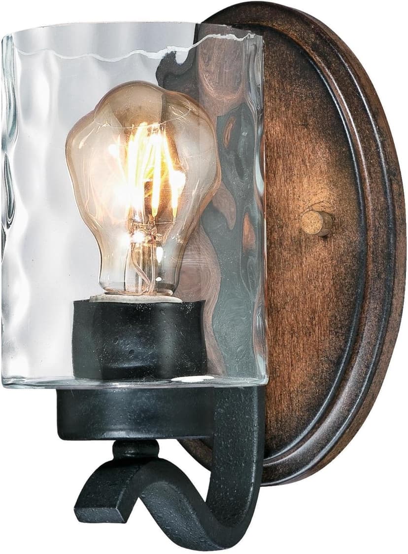 Westinghouse 6331600 Barnwell One-Light Indoor Wall Fixture, Textured Iron and Barnwood Finish with Clear Hammered Glass, 1