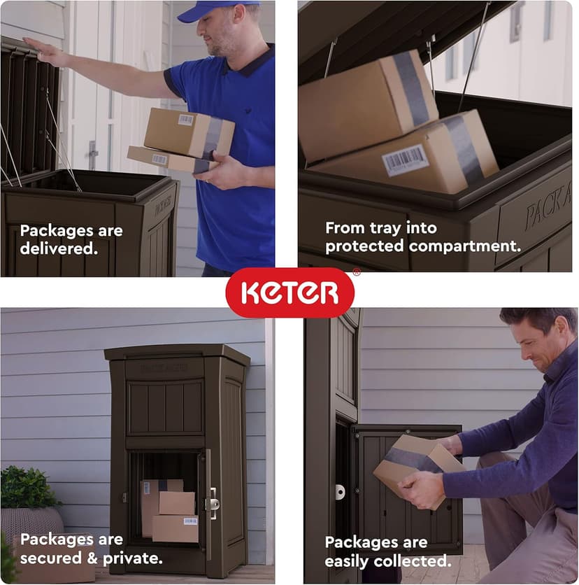 Keter Delivery Box for Porch with Lockable Secure Storage Compartment to Keep Packages Safe, One Size, Brown