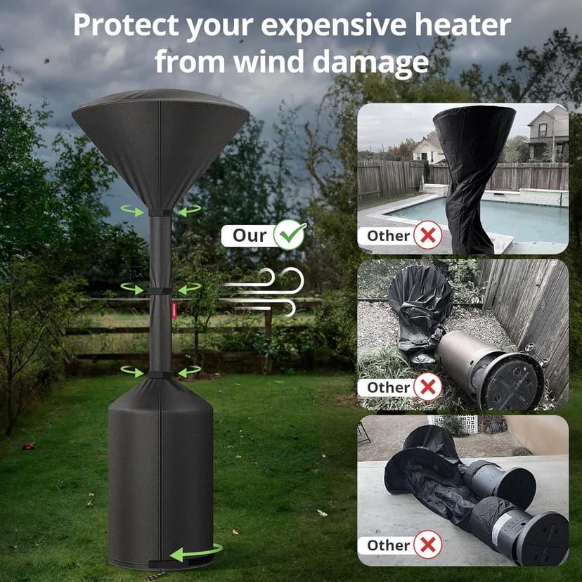 QH.HOME [2025 Upgraded Tear-Resistant Fabric] Patio Heater Covers, with Exclusive Windproof Design and Robust YKK Zippers, Resistant to all Types of Weather, 89"H x 33"D x 19"W, Black