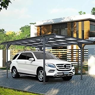 Real Relax Metal Carport 10 x 16ft with Heavy Duty Metal Frame & Pitched-Roof Polycarbonate Panel Canopy, Sturdy Canopy Shelter for Car, Truck, Pickup, SUV, Tractor, and Boat, Grey