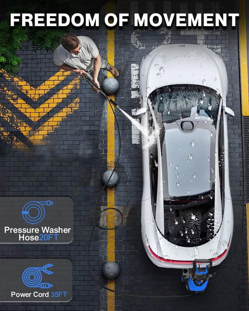 AgiiMan Electric Pressure Washer, 5000PSI Max 3.2GPM Power Washer Electric Powered with 20FT Hose, 4 Nozzles, Foam Cannon, High Pressure Cleaner Machine for Cars, Patios, Driveways, Fences, Navy