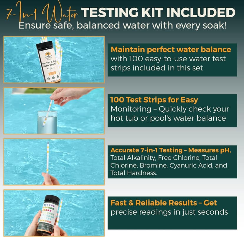 Hot Tub Scum Absorber Turtle ScumGuard Mesh - 2-Pack Oil & Scum Absorber for Spa, Hot Tub & Pool - Keeps Water Clear - Includes 100 x Hot Tub Test Strips & 2 Washable Turtle Absorbers