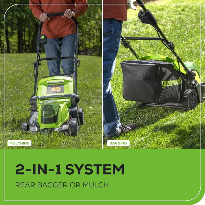 Greenworks 48V (2 x 24V) 17" Brushless Cordless (Push) Lawn Mower, (2) 4.0Ah Batteries and Dual Port Rapid Charger Included