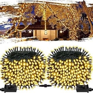 2-Pack Connectable 164FT 400LED Outdoor String Lights Waterproof, Twinkle Lights with 8 Modes, Christmas String Lights Green Wire for Holiday Party Christmas Decorations, Warm White