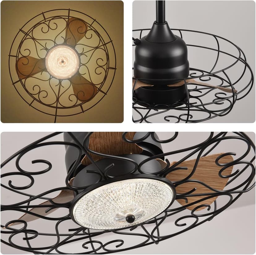 Orison Outdoor Ceiling Fans with Light, 21'' Wet Rated Outdoor Hanging Fan for Gazebo, Plug in Caged Lighting for Pergola Canopy, Hanging with Hook, 3 Color LED Light, Waterproof
