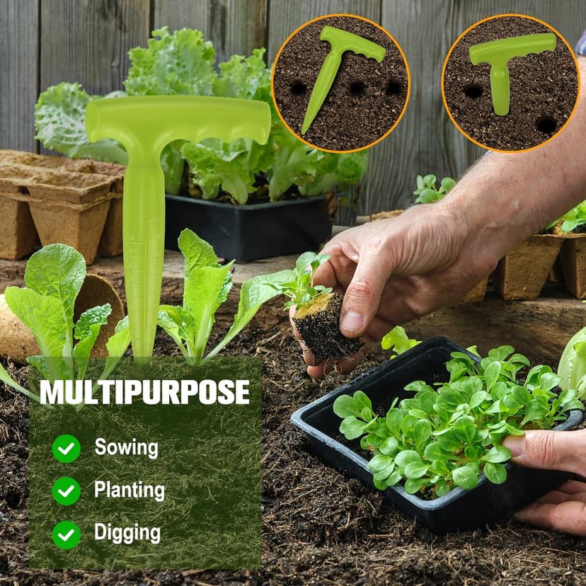 6.9 inch Bulb Planter Tool Plastic Sow Dibbler with Handle Garden Hand Dibber Garden Seed Tool for Sowing Seeds Planting Bulbs Digging (Light Green)