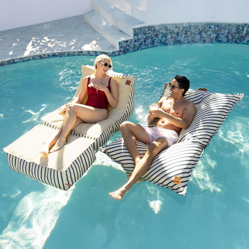 Big Joe Lux Lagoon Lounger Pool Float, Navy and Ivory Cape Stripe, Premier Mesh, Durable UV Protected Polyester Blend, No Inflation Needed