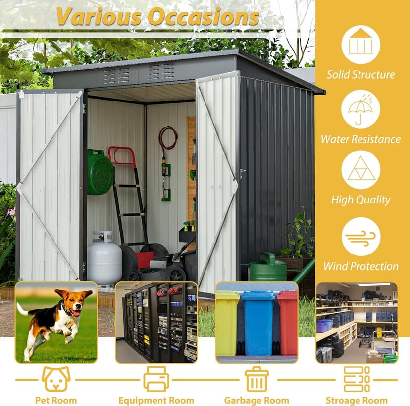 6x4 FT Outdoor Storage Shed with Lockable Double Doors, Aluminum Frame, Weatherproof with Frame Floor, Metal Tool Shed for Garden, Backyard, Patio, and Equipment Storage