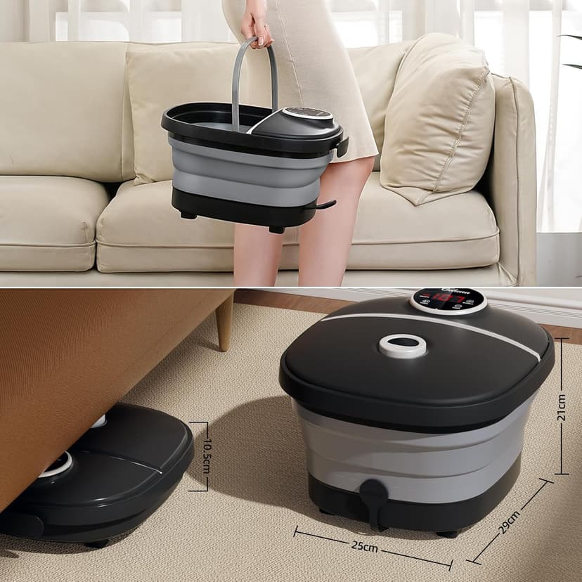 Collapsible Foot Spa Bath with Heat,Foot Massager with Two Side Supports,Leakage Protector,Temperature Control,Bubbles,Red Light,Timer,Feet Spa Tub,Feet Soaker,Gifts (Black)
