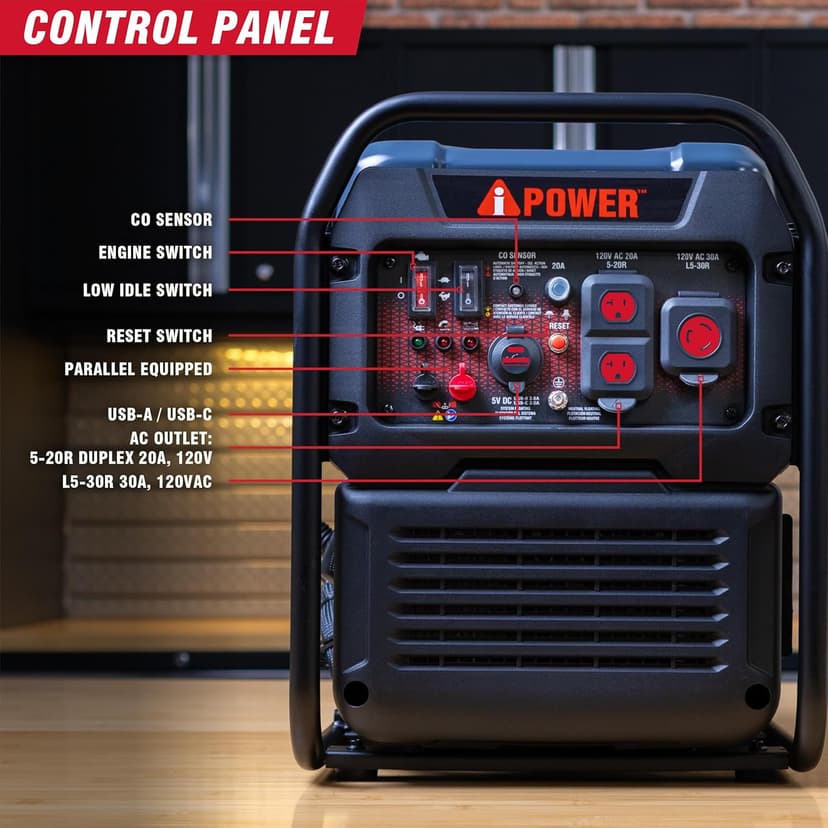 A-iPower 4600W RV-Ready Open Frame Inverter Generator Gas Powered, Lightweight Portable Power Supply with CO Sensor
