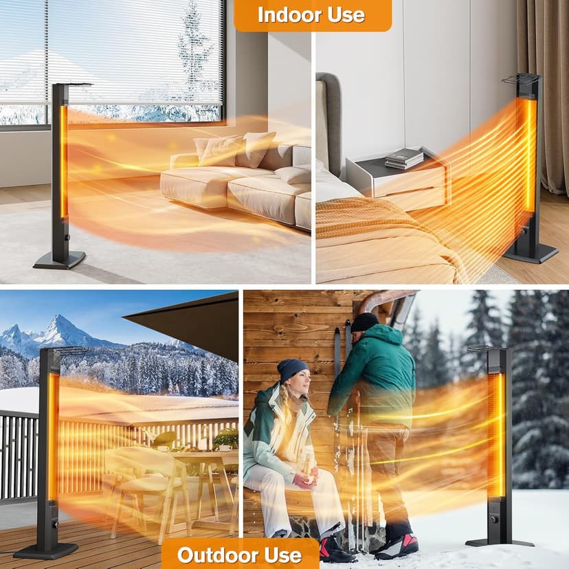 FLOWBREEZE Patio Heater, Portable Outdoor Heater, 1200W, 3S Instant Heating, Infrared Heater with 60°Oscillating, 180min Timer, Tip-over Protection, Super Quiet Electric Heaters for Indoor Outdoor Use