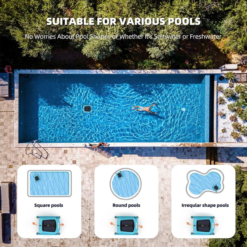 Solar Pool Skimmer Robot: Automatic Cordless Robot Solar Powered Pool Skimmer Cleaner for Pool Surface with Dual Charging Options Path Optimization Two Speed Modes Saltwater Compatibility