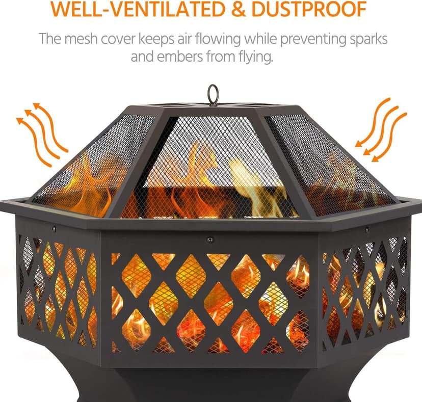 Yaheetech Fire Pit Fire Pits for Outside 24in Hex Shaped Firepit Bowl with Spark Screen & Poker for Patio Backyard Garden Picnic Bonfire Camping