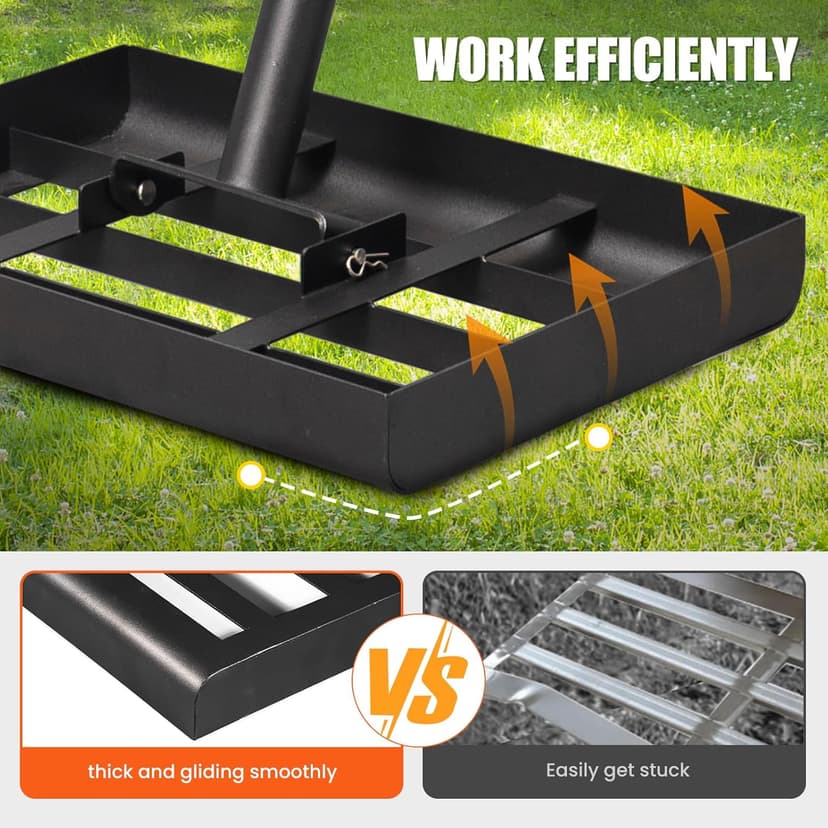 Lawn Leveling rake, 14.1"×9.8" Heavy Duty Lawn Leveling Rake, 38.4 to 74.9 Inches Adjustable Handle, Lawn Leveling Tool, Landscape Rake for Farm, Garden, Golf Course
