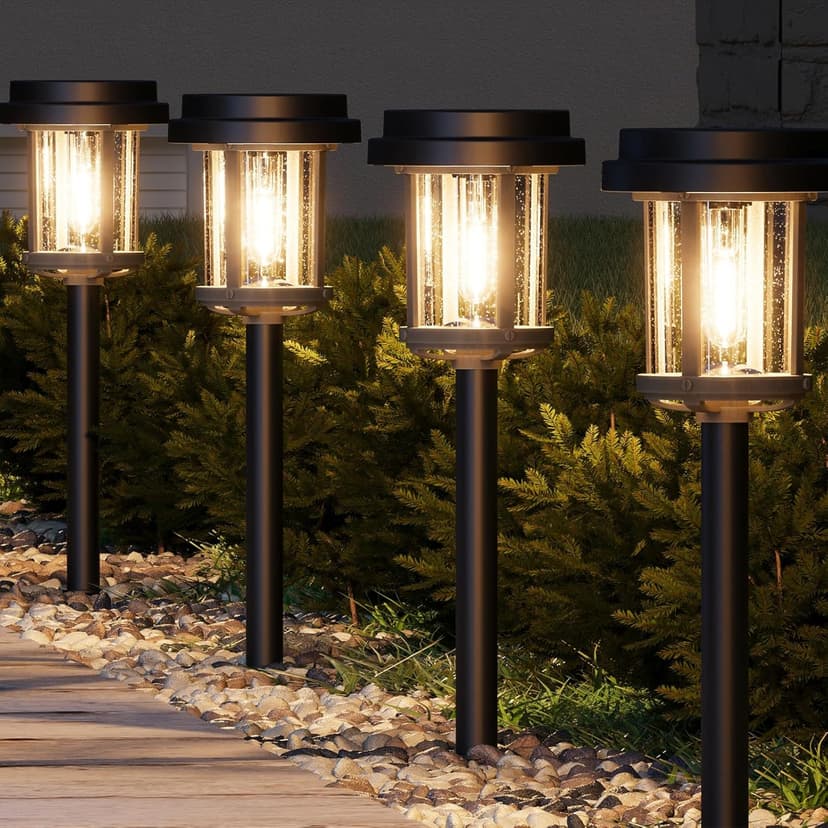 XMCOSY+ Solar Pathway Lights, Dual-Tone 20 LM Bright Solar Lights Outdoor Waterproof IP65, Metal Outdoor Light for Garden Path Yard Walkway Driveway (‎Black & Grey)