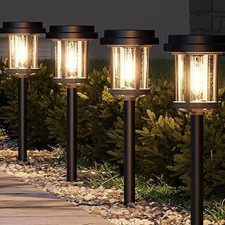 XMCOSY+ Solar Pathway Lights, Dual-Tone 20 LM Bright Solar Lights Outdoor Waterproof IP65, Metal Outdoor Light for Garden Path Yard Walkway Driveway (‎Black & Grey)