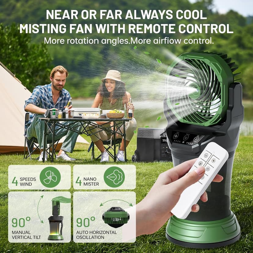 Portable Misting Fan with Remote & 30000mAh Rechargeable Misting Fans for Outside Patios Camping Beach & Workshops Mist Fan Portable for Outdoor/Indoor 2L Water Tank RGB Light 4 Speeds & Spray