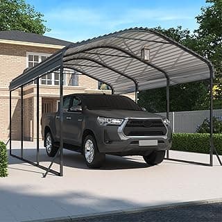 10x15 FT Metal Carport, Carports with Enhanced Base and Updated Frame Structure, Heavy Duty Carport Canopy with Galvanized Steel Roof for Outdoor, Car Shelter Shade for Car, Truck and Boats