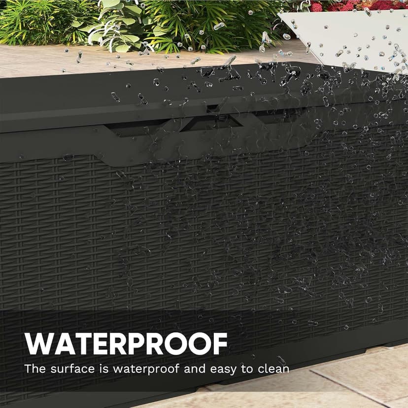 Patiowell 100 Gallon Resin Deck Box, Waterproof Large Outdoor Storage Box for Patio Furniture and Garden Tools, Black